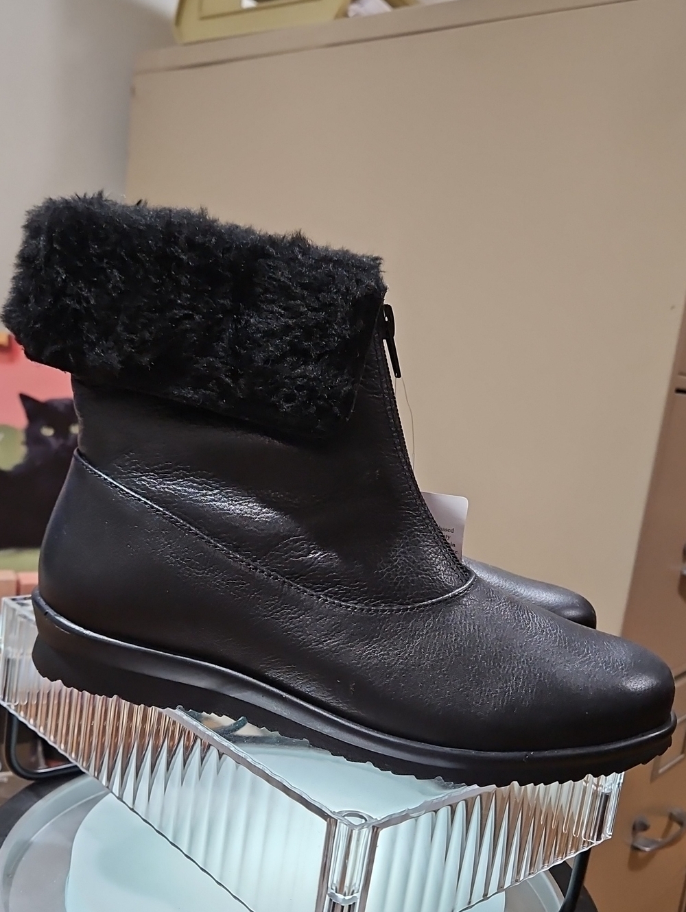 David Tate PLANET Black Faux Fur Cuff Ankle Boots